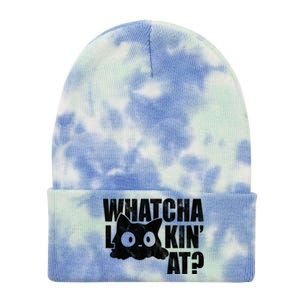 Watcha Lookin At Funny Cat Tie Dye 12in Knit Beanie