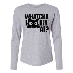 Watcha Lookin At Funny Cat Womens Cotton Relaxed Long Sleeve T-Shirt