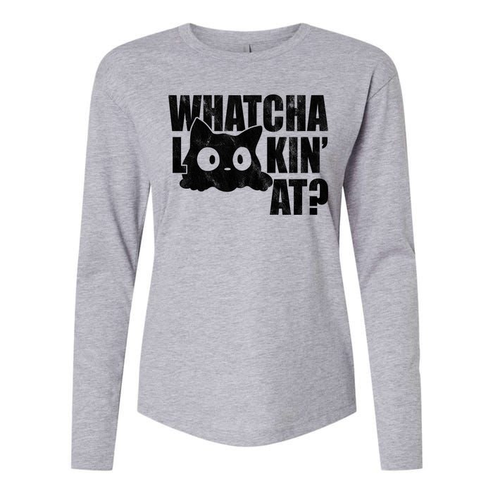 Watcha Lookin At Funny Cat Womens Cotton Relaxed Long Sleeve T-Shirt