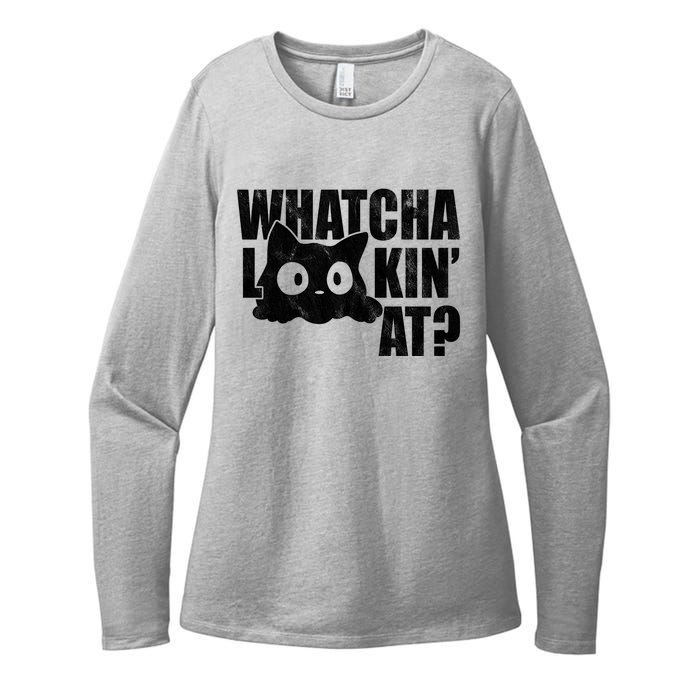 Watcha Lookin At Funny Cat Womens CVC Long Sleeve Shirt