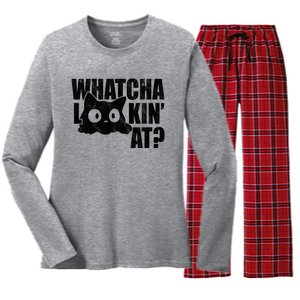 Watcha Lookin At Funny Cat Women's Long Sleeve Flannel Pajama Set 