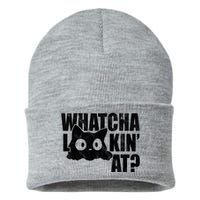 Watcha Lookin At Funny Cat Sustainable Knit Beanie