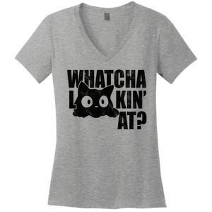 Watcha Lookin At Funny Cat Women's V-Neck T-Shirt