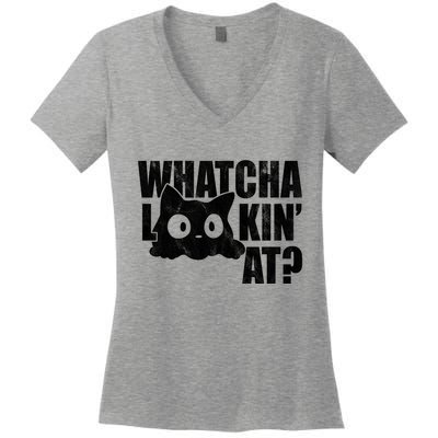 Watcha Lookin At Funny Cat Women's V-Neck T-Shirt