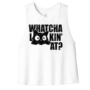 Watcha Lookin At Funny Cat Women's Racerback Cropped Tank