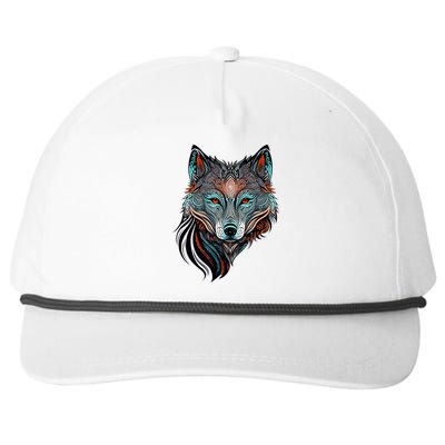 Wolf Lover Amazing Color Tribal Animal Face Wolf Snapback Five-Panel Rope Hat