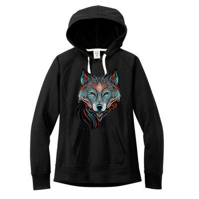 Wolf Lover Amazing Color Tribal Animal Face Wolf Women's Fleece Hoodie