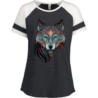 Wolf Lover Amazing Color Tribal Animal Face Wolf Enza Ladies Jersey Colorblock Tee