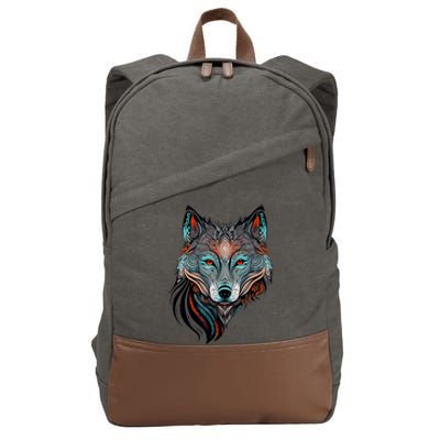 Wolf Lover Amazing Color Tribal Animal Face Wolf Cotton Canvas Backpack