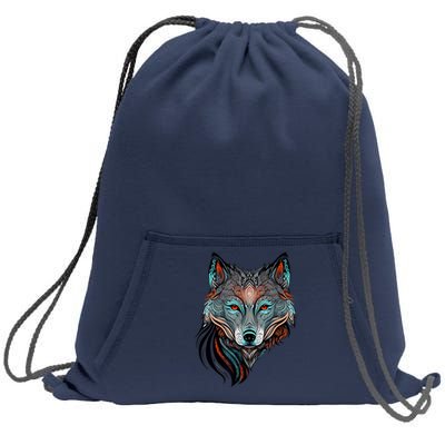 Wolf Lover Amazing Color Tribal Animal Face Wolf Sweatshirt Cinch Pack Bag