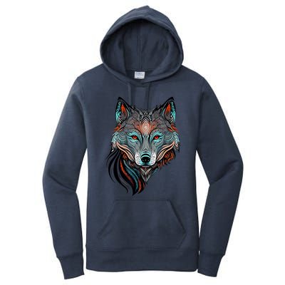 Wolf Lover Amazing Color Tribal Animal Face Wolf Women's Pullover Hoodie