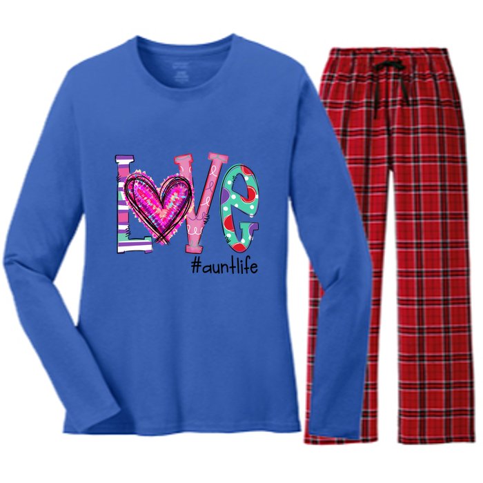 Wo Love Aunt Life Of Hearts Valentines Day Meaningful Gift Women's Long Sleeve Flannel Pajama Set 