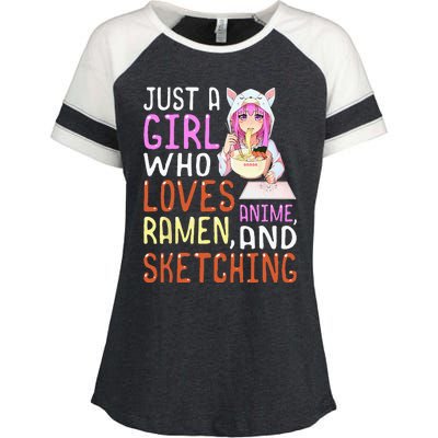 Who Loves Anime Ramen And Sketching Kawaii Teen Enza Ladies Jersey Colorblock Tee