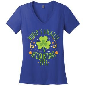 World's Luckiest Accountant Ever Funny St Patrick Day Irish Funny Gift Women's V-Neck T-Shirt