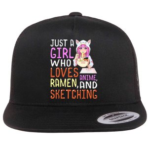  Who Loves Anime Ra and Sketching Kawaii  Flat Bill Trucker Hat