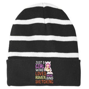  Who Loves Anime Ra and Sketching Kawaii  Striped Beanie with Solid Band