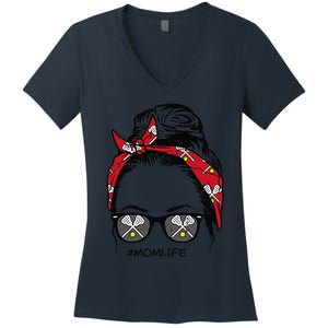 Woman Lacrosse Bandana Sunglasses Mom Life Mothers Day Mama Women's V-Neck T-Shirt