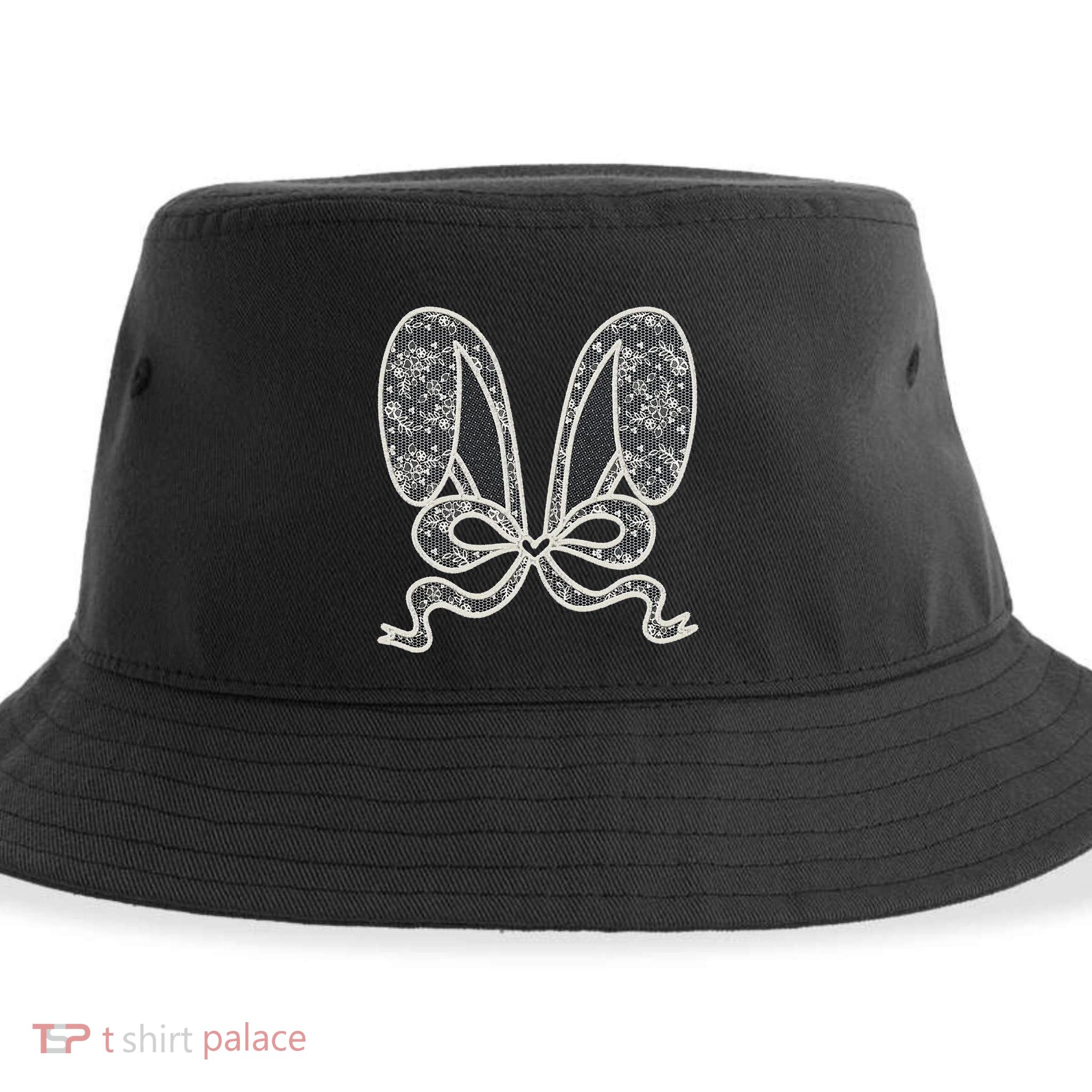 White Lace Bunny Ears Coquette Bow Easter Spring Lace Bow Sustainable Bucket Hat
