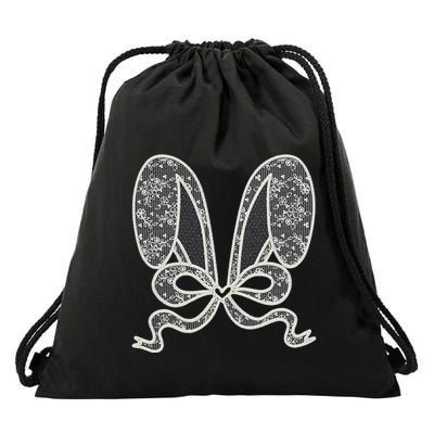 White Lace Bunny Ears Coquette Bow Easter Spring Lace Bow Drawstring Bag