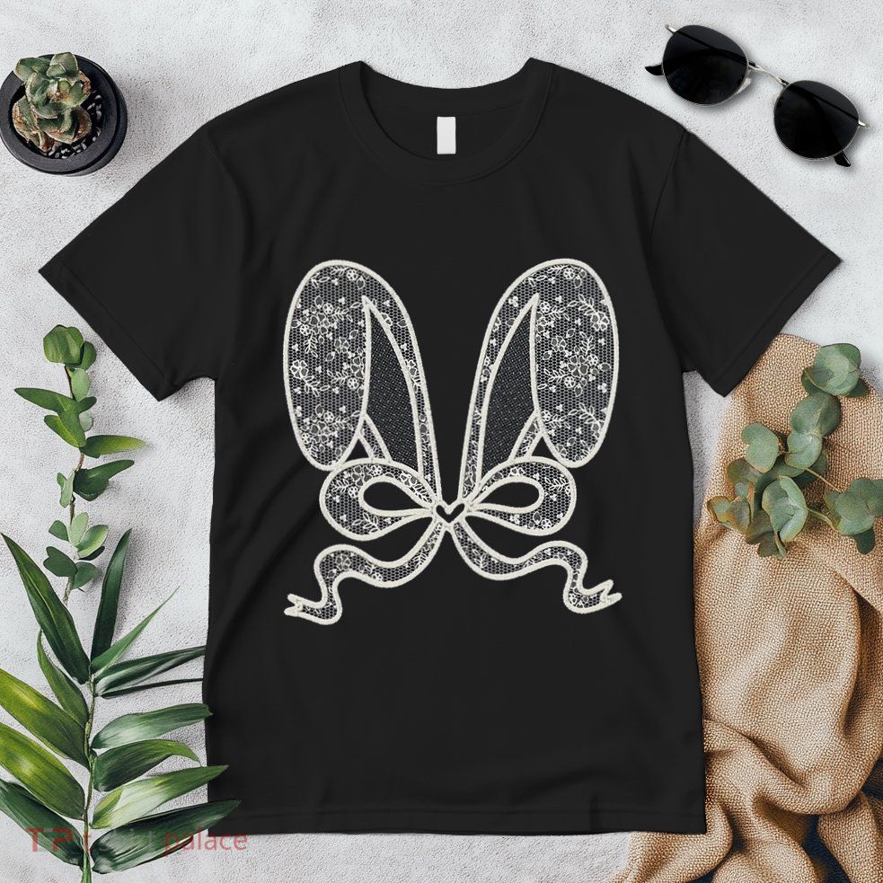 White Lace Bunny Ears Coquette Bow Easter Spring Lace Bow Premium T-Shirt