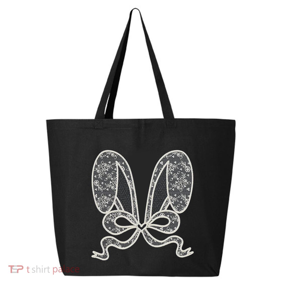 White Lace Bunny Ears Coquette Bow Easter Spring Lace Bow 25L Jumbo Tote
