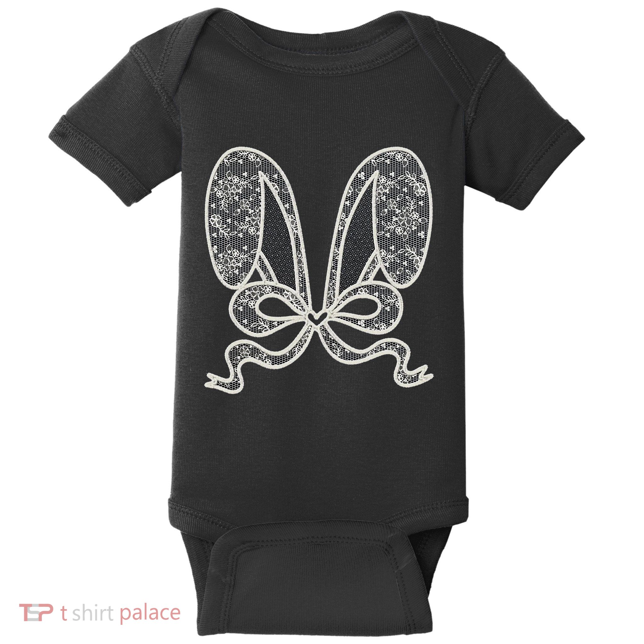 White Lace Bunny Ears Coquette Bow Easter Spring Lace Bow Baby Bodysuit