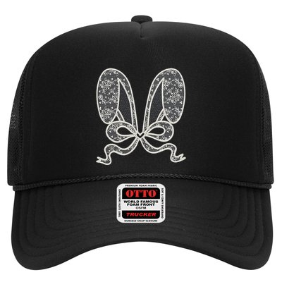 White Lace Bunny Ears Coquette Bow Easter Spring Lace Bow Trucker Hat