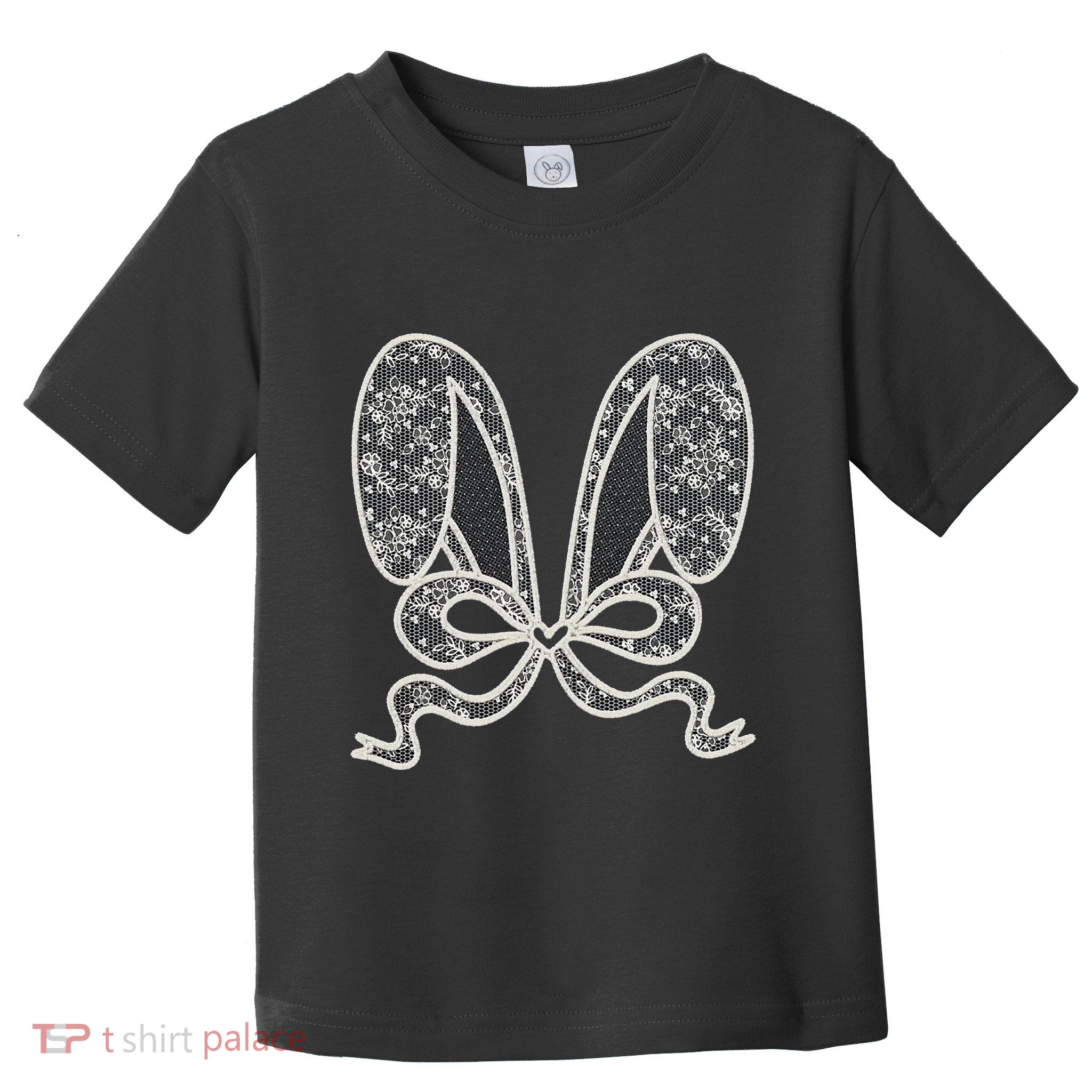 White Lace Bunny Ears Coquette Bow Easter Spring Lace Bow Toddler T-Shirt