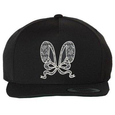 White Lace Bunny Ears Coquette Bow Easter Spring Lace Bow Wool Snapback Cap