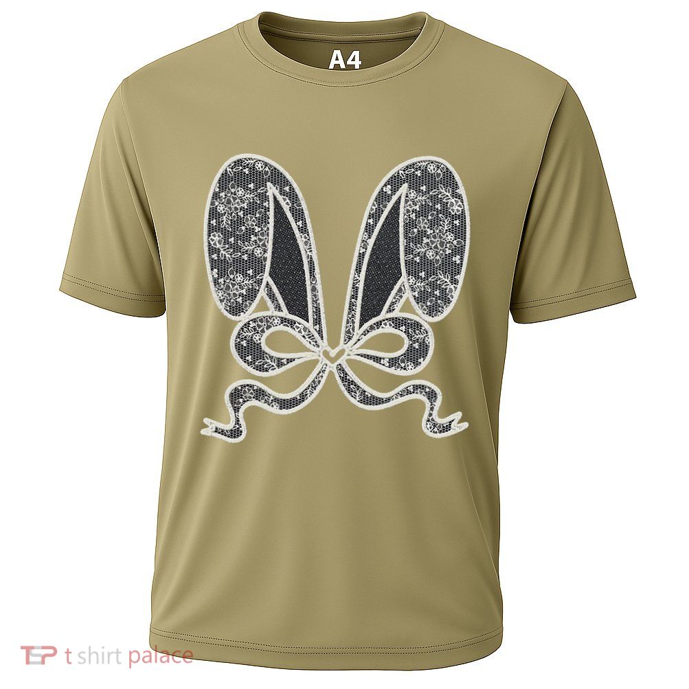 White Lace Bunny Ears Coquette Bow Easter Spring Lace Bow Performance Shirt