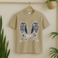 White Lace Bunny Ears Coquette Bow Easter Spring Lace Bow T-Shirt