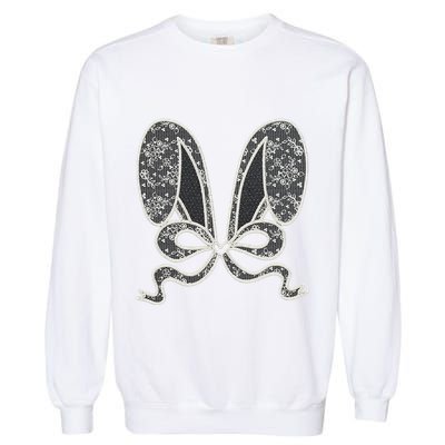 White Lace Bunny Ears Coquette Bow Easter Spring Lace Bow Garment-Dyed Sweatshirt