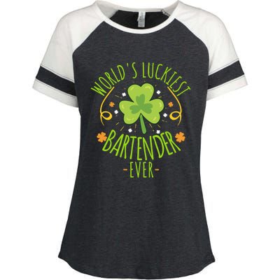 World's Luckiest Bartender Ever Funny St Patrick Day Irish Cool Gift Enza Ladies Jersey Colorblock Tee