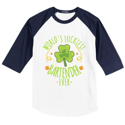 World's Luckiest Bartender Ever Funny St Patrick Day Irish Cool Gift Baseball Sleeve Shirt