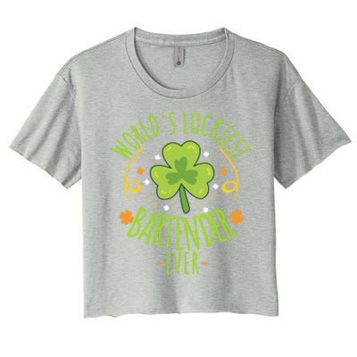 World's Luckiest Bartender Ever Funny St Patrick Day Irish Cool Gift Women's Crop Top Tee