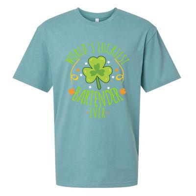 World's Luckiest Bartender Ever Funny St Patrick Day Irish Cool Gift Sueded Cloud Jersey T-Shirt