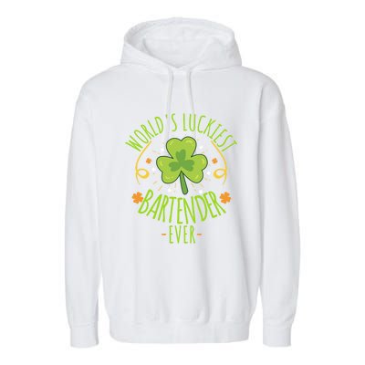 World's Luckiest Bartender Ever Funny St Patrick Day Irish Cool Gift Garment-Dyed Fleece Hoodie