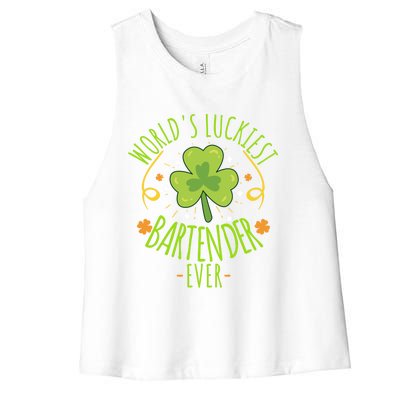 World's Luckiest Bartender Ever Funny St Patrick Day Irish Cool Gift Women's Racerback Cropped Tank