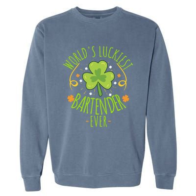 World's Luckiest Bartender Ever Funny St Patrick Day Irish Great Gift Garment-Dyed Sweatshirt