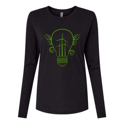 Windmill Light Bulb Solar Energy Global Warming Earth Day Gift Womens Cotton Relaxed Long Sleeve T-Shirt