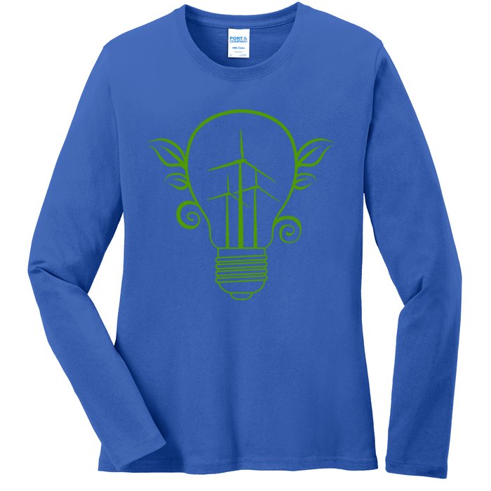 Windmill Light Bulb Solar Energy Global Warming Earth Day Gift Ladies Long Sleeve Shirt