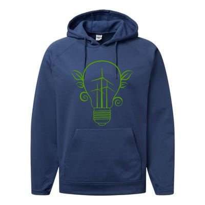 Windmill Light Bulb Solar Energy Global Warming Earth Day Gift Performance Fleece Hoodie