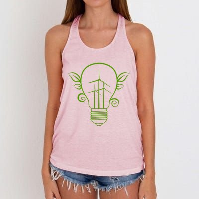 Windmill Light Bulb Solar Energy Global Warming Earth Day Gift Women's Knotted Racerback Tank