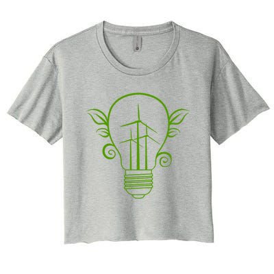 Windmill Light Bulb Solar Energy Global Warming Earth Day Gift Women's Crop Top Tee