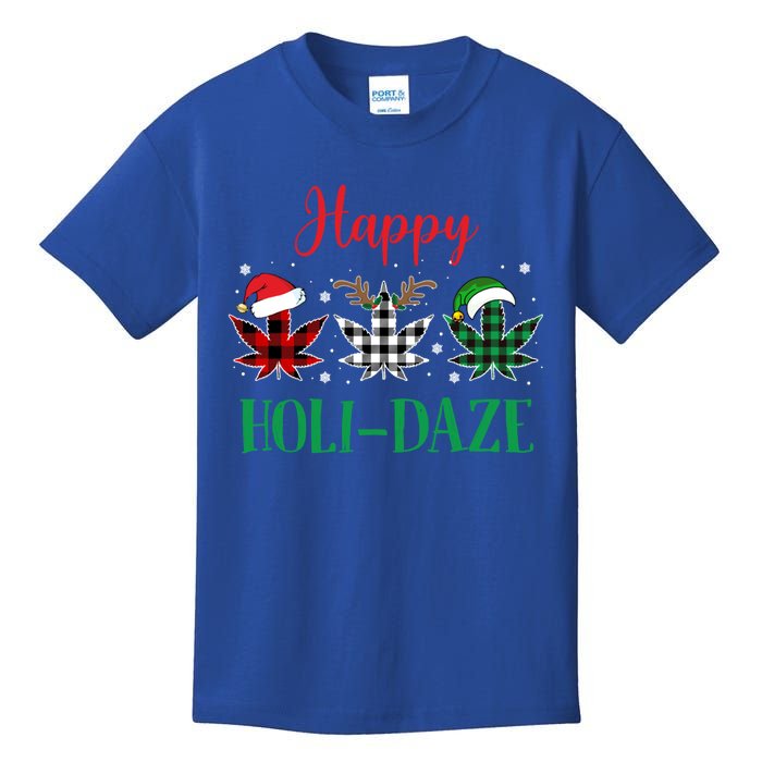 Weed Leaf Buffalo Plaid Christmas Happy Holicute Giftdaze Meaningful Gift Kids T-Shirt