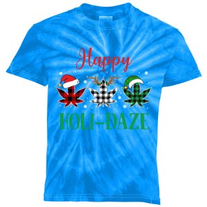 Weed Leaf Buffalo Plaid Christmas Happy Holicute Giftdaze Meaningful Gift Kids Tie-Dye T-Shirt