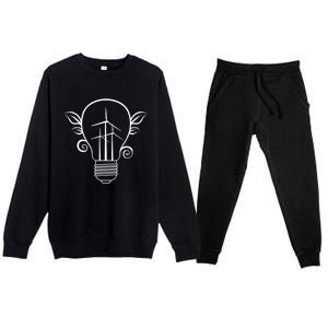 Windmill Light Bulb Solar Energy Global Warming Earth Day Cool Gift Premium Crewneck Sweatsuit Set