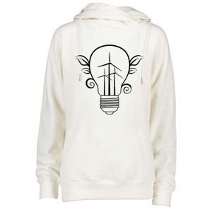 Windmill Light Bulb Solar Energy Global Warming Earth Day Cool Gift Womens Funnel Neck Pullover Hood