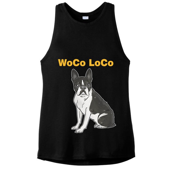 Woco Loco Boston Terrier Dog Ladies PosiCharge Tri-Blend Wicking Tank