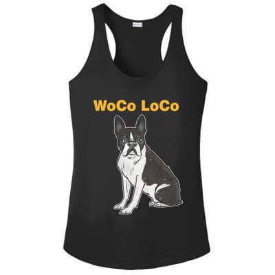 Woco Loco Boston Terrier Dog Ladies PosiCharge Competitor Racerback Tank